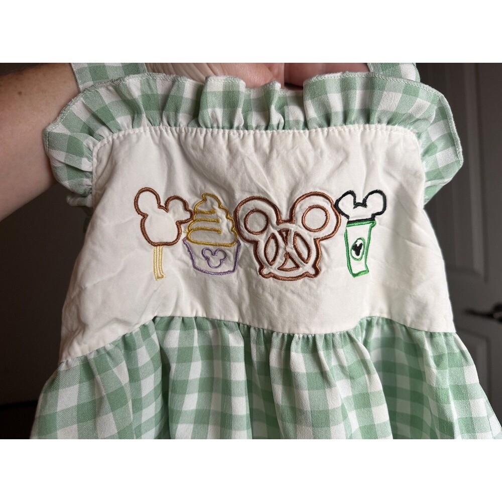 Girls Disney Snack Embroidered Gingham Dress Size 3XL (Fits 2T/3T) Green Cotton - Picture 10 of 14